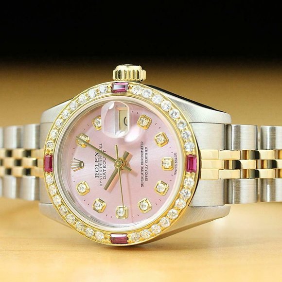 Sale! Rolex Ruby Diamond Gold Date Ladies Watch - Picture 3 of 8